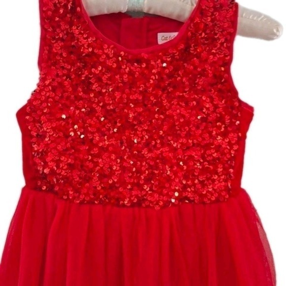Cat & Jack Other - Cat & Jack Christmas Dress Girls Red Tulle Sequins Kids size 6 Year